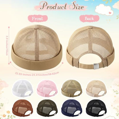Janmercy 8 Pcs Brimless Hats for Men Adjustable Skullcap Docker Hat Buckle Beanie Cap Wash Cotton No Brim Hats for Men Women - color: Earthy Tones