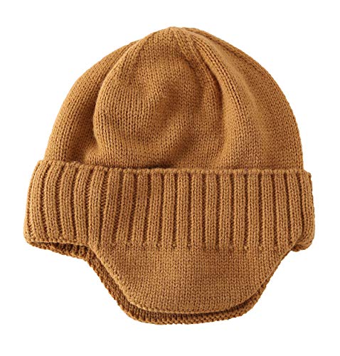 Home Prefer Mens Winter Hat Knit Earflap Hat Stocking Caps with Ears Beanie Hat - color: Camel
