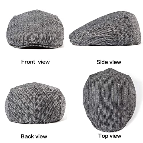 2-Pack Adjustable Newsboy Hats for Men Flat Cap Irish Wool Blend Tweed - color: 001 Black+grey 2pack, size: X-Large-XX-Large