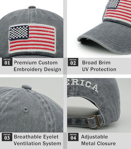 2-Pack USA Flag Hats for Men Baseball American Flag Hats for Men USA Cap USA Tactical Washed for Women - color: Grey+nany