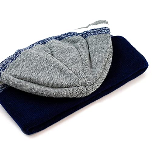 Winter Knit Beanie Hat with Pom Pom – Warm Cuffed Slouch Ski Cap for Men & Women - color: 2.navy and Gray