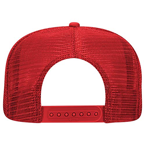 OTTO SNAP Round Flat Visor High Crown Mesh Back 5 Panel Trucker Snapback - color: Red