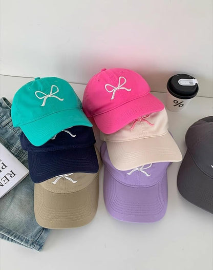 Unisex Bow Embroidery Baseball Cap Adjustable Outdoor Mom Sun Hat - color: Gray