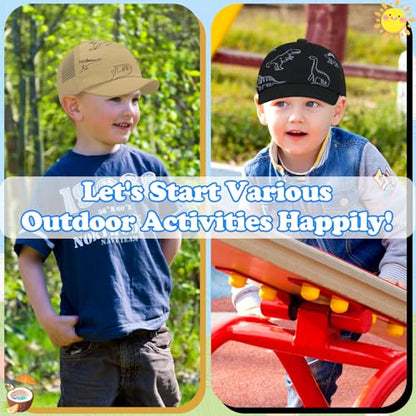 Sarfel Baby Baseball Cap Toddler Baseball Hat with Mesh Infant Ball Cap Toddler Trucker Hat Baby Snapback Hat Kids Cap UPF50+ - color: Dinosaurs Black With Mesh, size: 12-24 Months