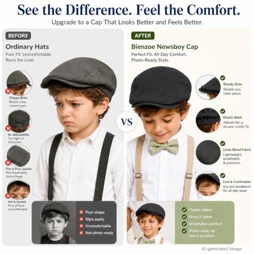 Bienzoe Boys Newsboy Flat Hat: Classic Linen Cap Lightweight - color: Black, size: 2-3T