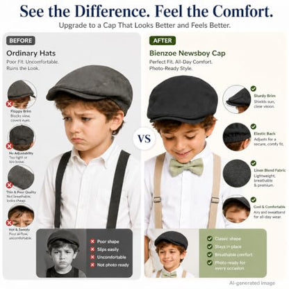 Bienzoe Boys Newsboy Flat Hat: Classic Linen Cap Lightweight - color: Black, size: 2-3T