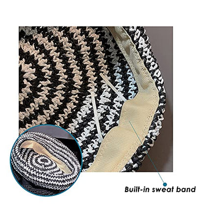 Straw Beret Summer French Beret Hats for Women Artist Crochet Beret - color: Striped