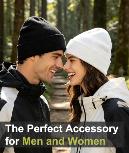 IYEBRAO 2-Pack Unisex Cuffed Beanie Hat for Men Women Skull Knit Cap - color: Black&white 2pcs