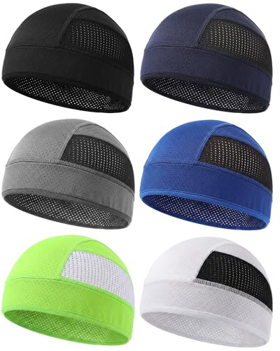 6pcs Cool Skull Cap for Men Breathable Mesh Helmet Liner - color: Black, White, Gray, Navy Blue, Royal Blue, Green