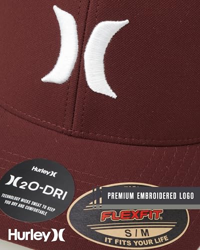 Hurley Mens Baseball Cap Curved Brim Moisture Wicking Flexfit Fitted Hats - color: Burgundy, size: Small-Medium