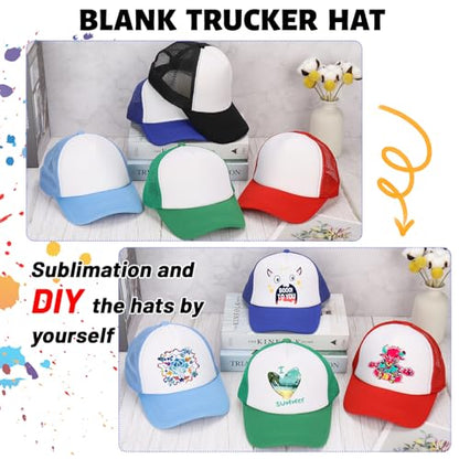 Ultrafun 10 Pack Trucker Hat Mesh Sublimation Blank Hats Adjustable Baseball Caps Hats for Men Women - color: Blue White
