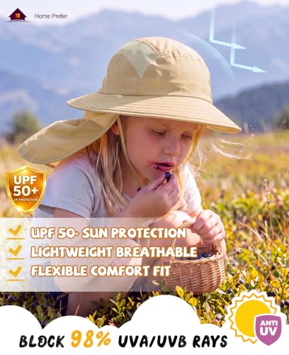 Home Prefer UPF 50+ Boys Sun Hat with Neck Flap Wide Brim Summer Beach Bucket Hat for Boys Girls Toddler Kids Safari Hat - color: Light Khaki