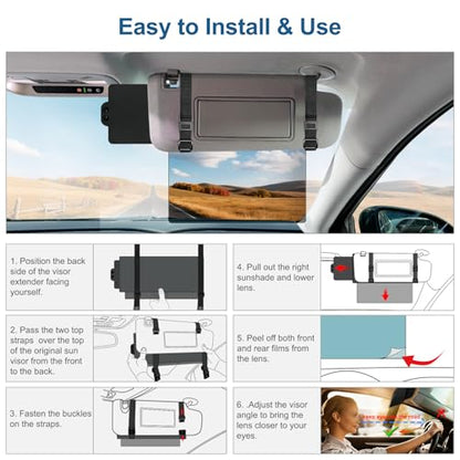 Veharvim Sun Visor Extender for Car (Polarized, UV400, PC Lens, Side Sunshade, Straps&Adjusters), Car Visor Extender Sun Blocker, Visor Extender Attachment, Anti-Glare for Safe Driving(Passenger Side) - size: Passenger Side