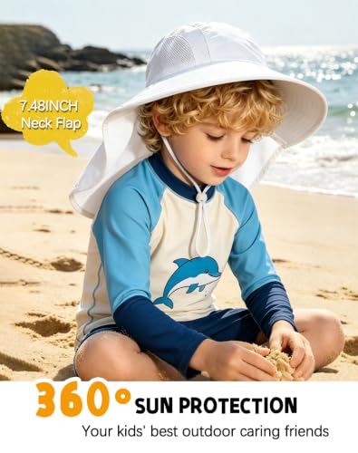 ZOORON 2-Pack Kids Sun Hat with Neck Flap, Bucket Hat for Girls Boys - color: Navy Blue+white