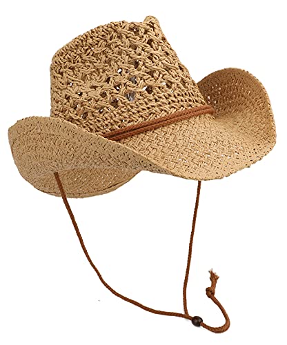 Adult Sun Straw Western Cowboy Hat - color: Khaki, size: One Size