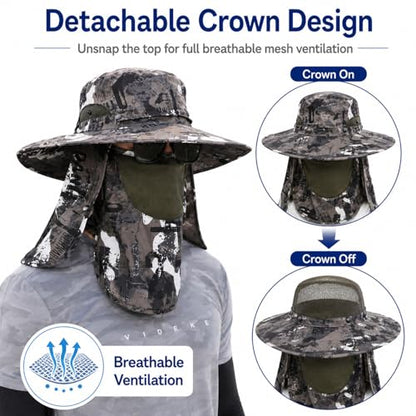 Men Women Safari Bucket Fishing Sun Hats Face Cover Neck Flap - color: Armygreen Graffiti