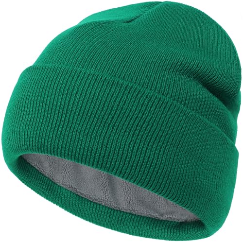 DRESHOW Winter Beanie for Women Men Fleece Lined Slouchy Knit Thick Beanies - color: 1 Pack Knit Beanie Hat: Emerald Green