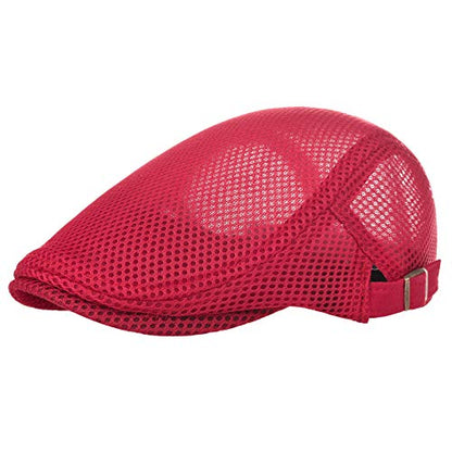 VOBOOM Men Mesh Newsboy Flat Cap Ivy Cabbie Newsboy Cap - color: Red