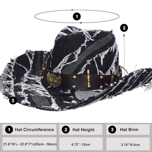 Western Cowboy Hat for Man Women Classic Cowgirl with Buckle Belt Shapeable Wide Brim Outback Hat - color: Black