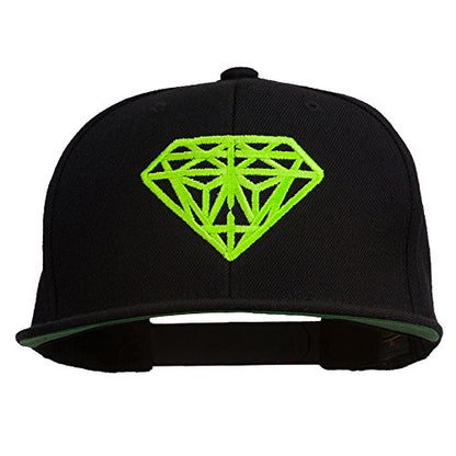Big Diamond Outline Embroidered Flat Bill Black Cap - color: Neon Green