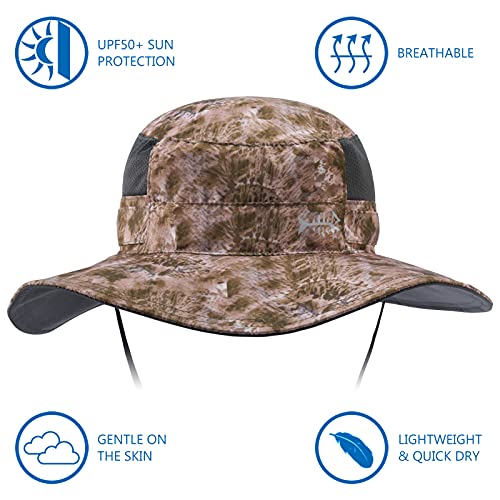 BASSDASH UPF 50+ Sun Fishing Hat Water Resistant with Detachable Neck Flap - color: Barren Camo