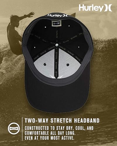 Hurley Mens Textured Fitted Baseball Cap, Moisture Wicking, Curved Brim - color: Black/White, size: Large-X-Large