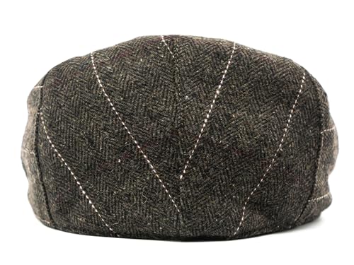 Men's Classic Patchwork Herringbone Checker Plaid Newsboy Ivy Hat Flat Cap - color: Brown Plaid, size: Large-X-Large