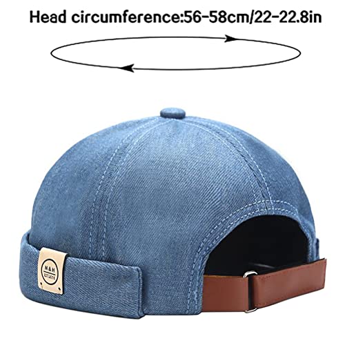 XYIYI Mens Docker Cap Brimless Hats Skullcap Worker Sailor Cap Rolled Cuff Retro Beanie Hat - color: Denim Blue