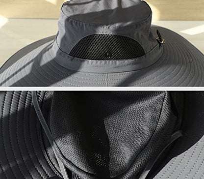 HUAMULAN Men Women 6" Wide Brim Sun Protection Hat Summer Fishing Hats - color: Hn002-shenhui