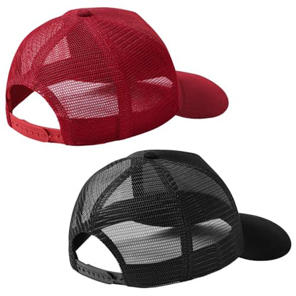 Suede Curved Brim Trucker Cap Adjustable Snapback Hat Mesh Back Breathable for Men Women 2 Pack SH03 - color: Pack of 2, Black & Red