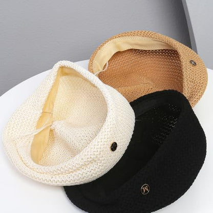 CLeemuzinN Women Summer Beret Hat Slouchy Crochet French Artist Caps Travel Beach Painters Hats Ladies Spring Fall - color: Ivory, size: Medium-Large