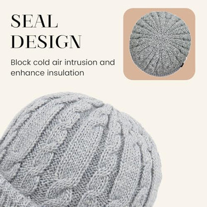 Winter Warm Beanie Hat for Women Men, Thick Cable Knit Cuffed Beanie - color: Grey