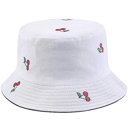 XYIYI Cute Bucket Hat Beach Fisherman Hats for Women, Reversible Double-Side-Wear - color: Cherry
