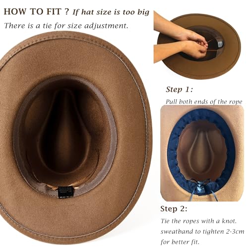 Western Cowboy Hat Wide Brim Outdoor Fedora Hat - color: Z-khaki