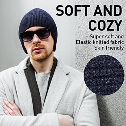 Arcweg Beanie with Earflap for Men Women Winter Warm Thermal Hats Stocking Cap Toboggan Outdoor Hat - color: Navy Blue