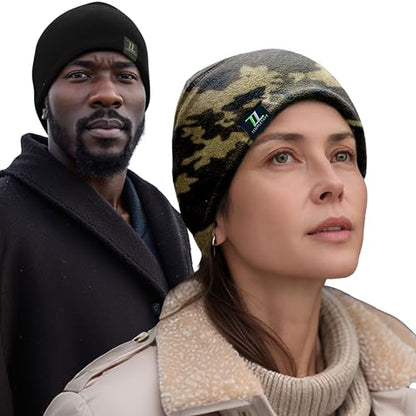 Temple Tape Tactical Fleece Watch Cap Beanie – Skull Cap Fleece Hat - Mens & Women - color: [2-pack] 1-black & 1-camouflage, size: One Size
