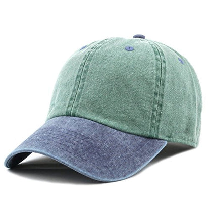 The Hat Depot 100% Cotton Pigment Dyed Low Profile Dad Hat Six Panel Cap - color: 2. Green/Navy