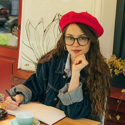 2 Pieces Beret Hat Women French Wool Beret Solid Color Beret Cap - color: Black+red