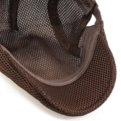2 Pack Men's Mesh Cap Breathable Summer Newsboy Hat Adjustable Beret Ivy Cap Irish Cabbie Driving Hunting Hats - color: Black/Coffee