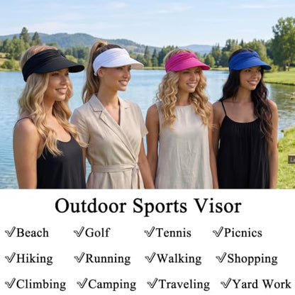 2 Pack Sun Visor Hat Wide Brim Womens Beach Hats Foldable Golf Women Visors - color: Black, Rose Red