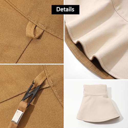 Womens Foldable Shapeable Brim Sun Hat UPF 50+ Cotton Wide Brim Beach Adjustable Chin Strap Hat Sun Protection Cap - color: Beige