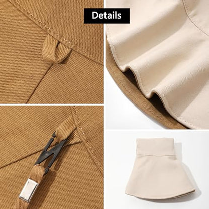 Womens Foldable Shapeable Brim Sun Hat UPF 50+ Cotton Wide Brim Beach Adjustable Chin Strap Hat Sun Protection Cap - color: Beige