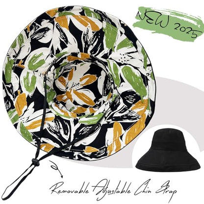vidsel Womens Sun Hats Wide Brim Reversible Bucket Cotton Hat with Hat Clip - color: Black2, size: Medium