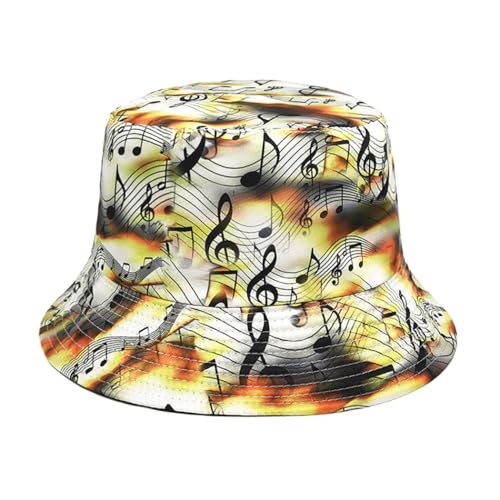 Summer Bucket hat, Love Pattern Sun hat, Packable Fisherman Outdoor Travel Hiking Beach Cap, one Size - color: Yellow Musical Notes