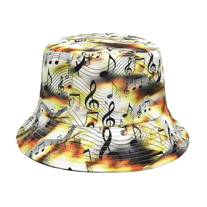 Summer Bucket hat, Love Pattern Sun hat, Packable Fisherman Outdoor Travel Hiking Beach Cap, one Size - color: Yellow Musical Notes