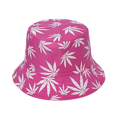 Punk Black Green Red Leaf Weed Fisherman Caps Bucket Hats Hip Hop Gorro Outdoor Men - color: Black Pink