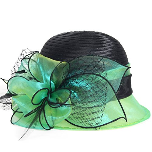 Kentucky Church Derby Dress Cloche Hat Sweet Cute Floral Bucket Hats - color: Green