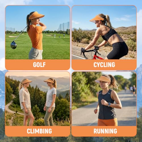 baotongle Sun Visors for Women Wide Brim Clip on Visor Hats Adjustable UV Protection Summer Cap for Golf Beach Outdoor Sports - color: Orange