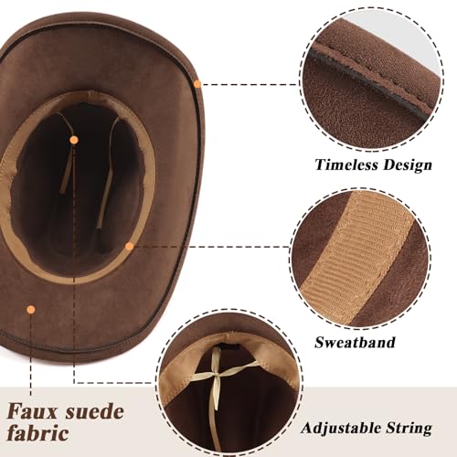 DRESHOW Cowboy Hat for Women and Men Wide Brim Western Cowboy Cowgirl Hat with Belt Buckle Unisex Rolled up Caps - color: Deep Coffee