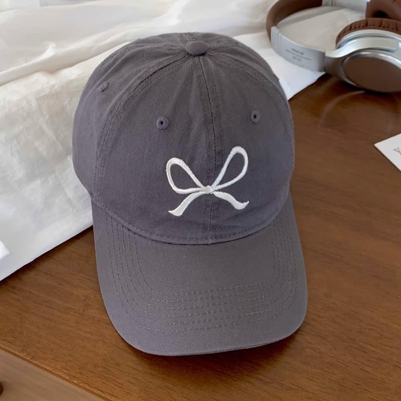 Unisex Bow Embroidery Baseball Cap Adjustable Outdoor Mom Sun Hat - color: Gray